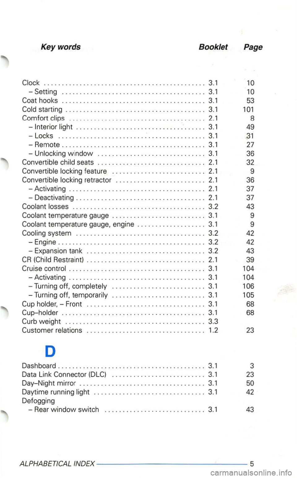 VOLKSWAGEN GOLF 2003  Owners Manual Keywords 
Booklet Page 
............................................. 3.1 
...................................... 2.1 8 
-
feat ure  . . . .  . .  . . .  . . . .  . . . . .  . . .  . . . . . 2 .1 9 
r