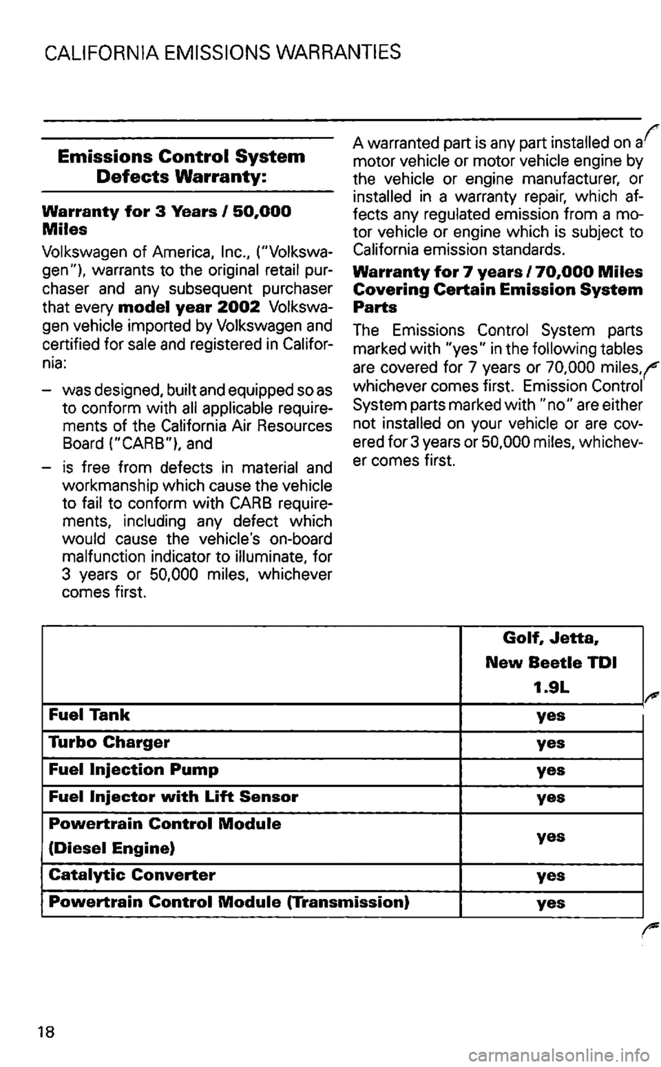 VOLKSWAGEN GOLF 2003  Owners Manual 