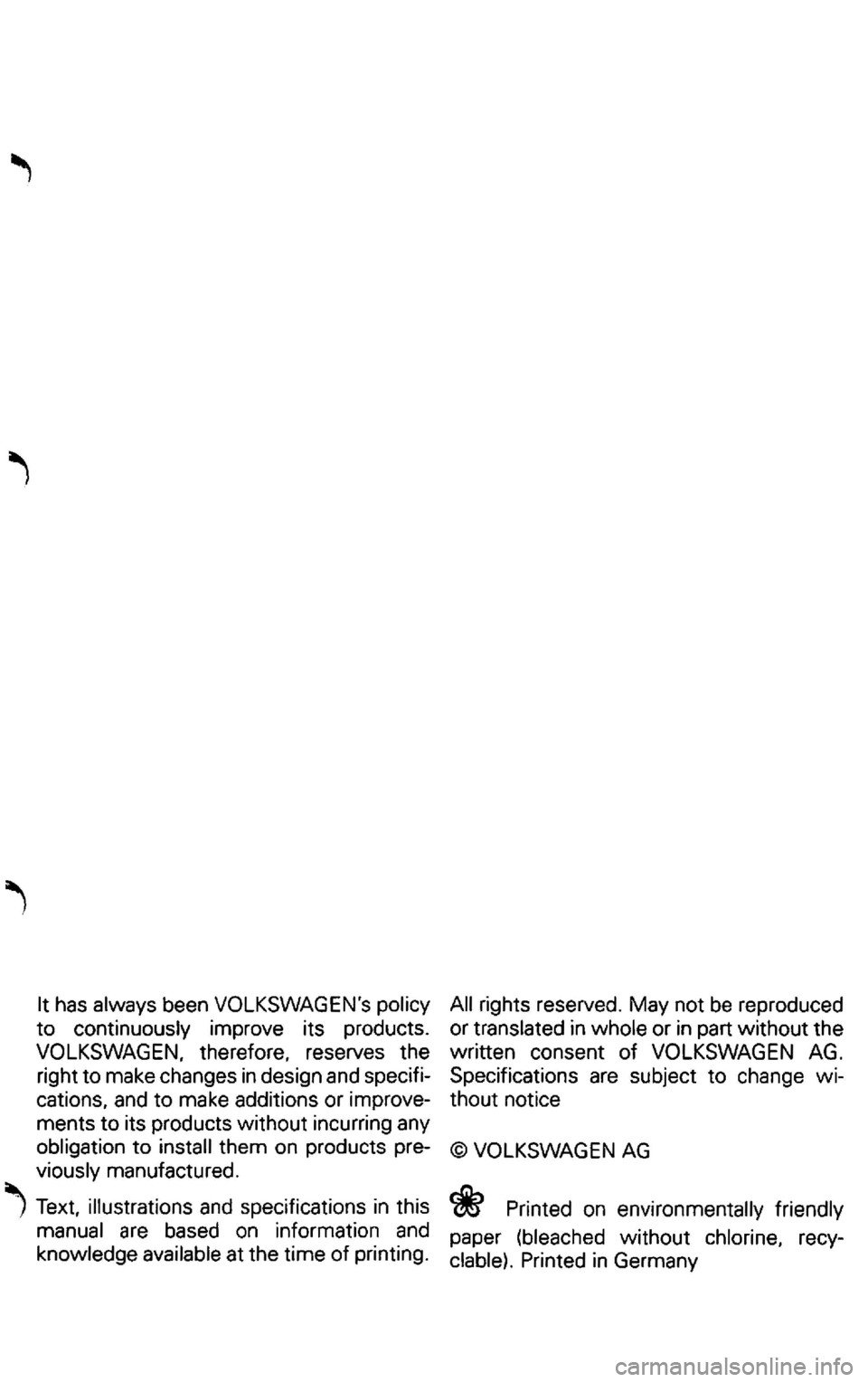 VOLKSWAGEN GOLF 2001  Owners Manual 