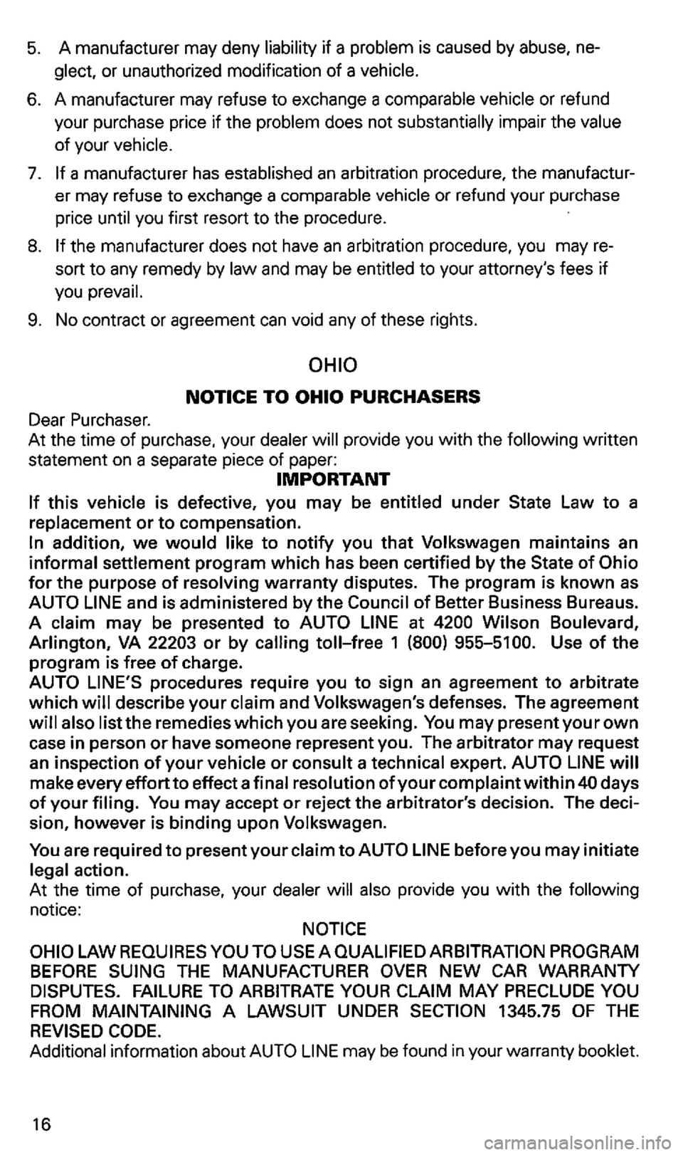 VOLKSWAGEN GOLF 2001  Owners Manual 5. A manufacturer  may deny  