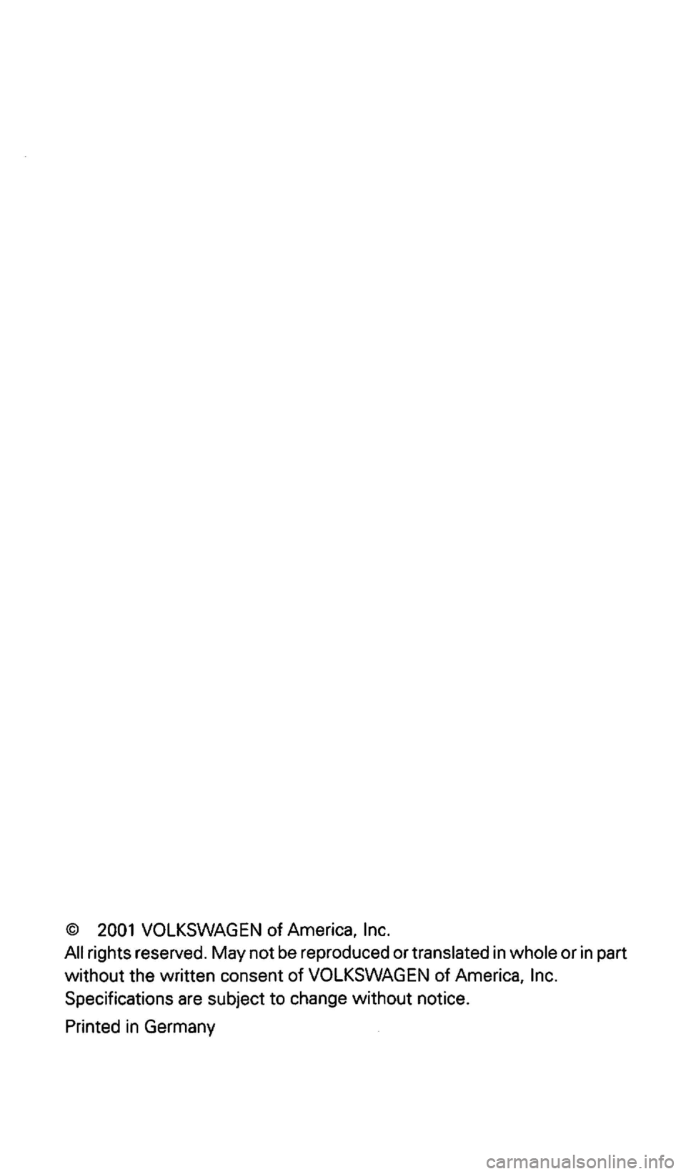 VOLKSWAGEN GOLF 2001  Owners Manual ©  