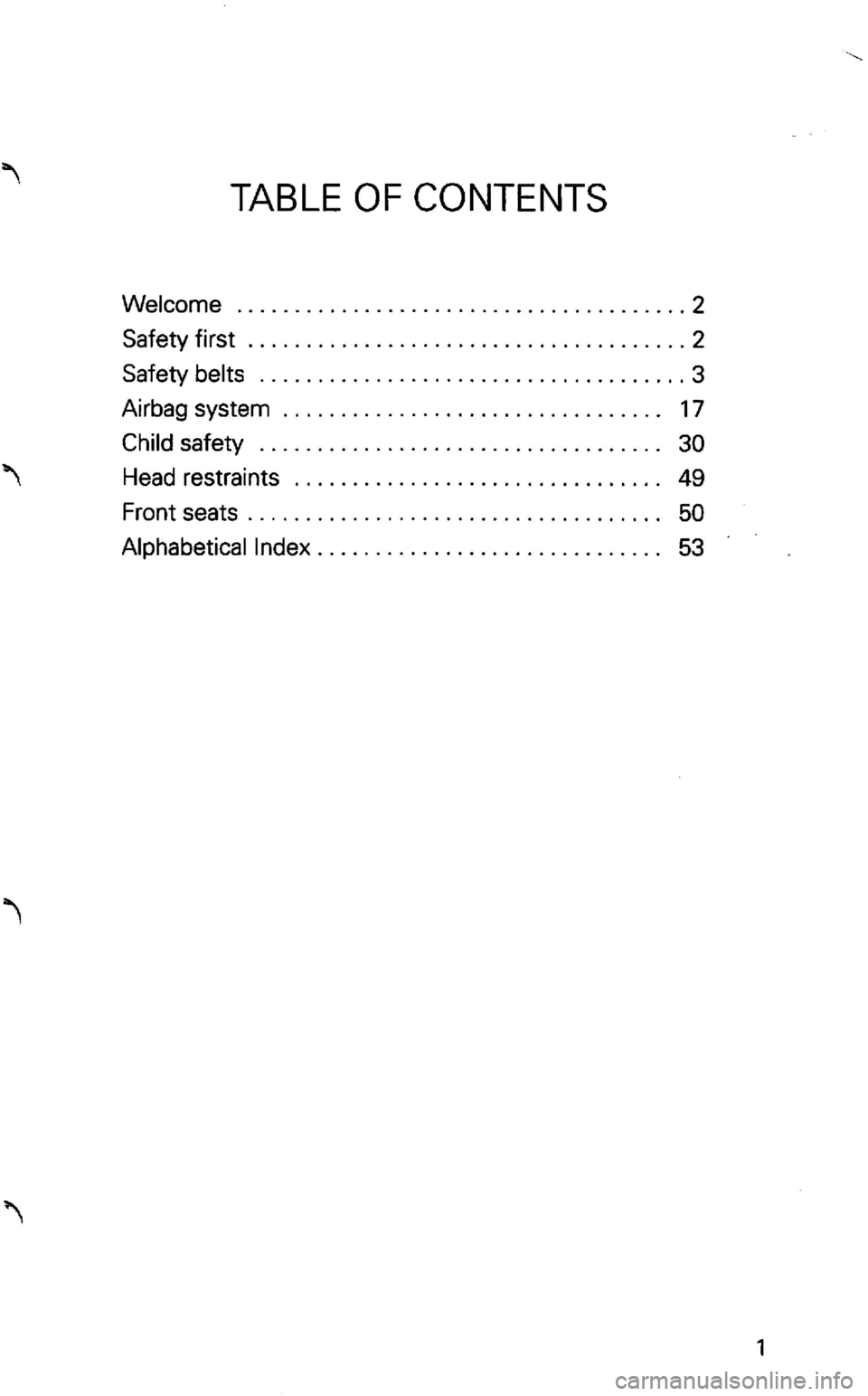 VOLKSWAGEN GOLF 2000  Owners Manual TABLE  
