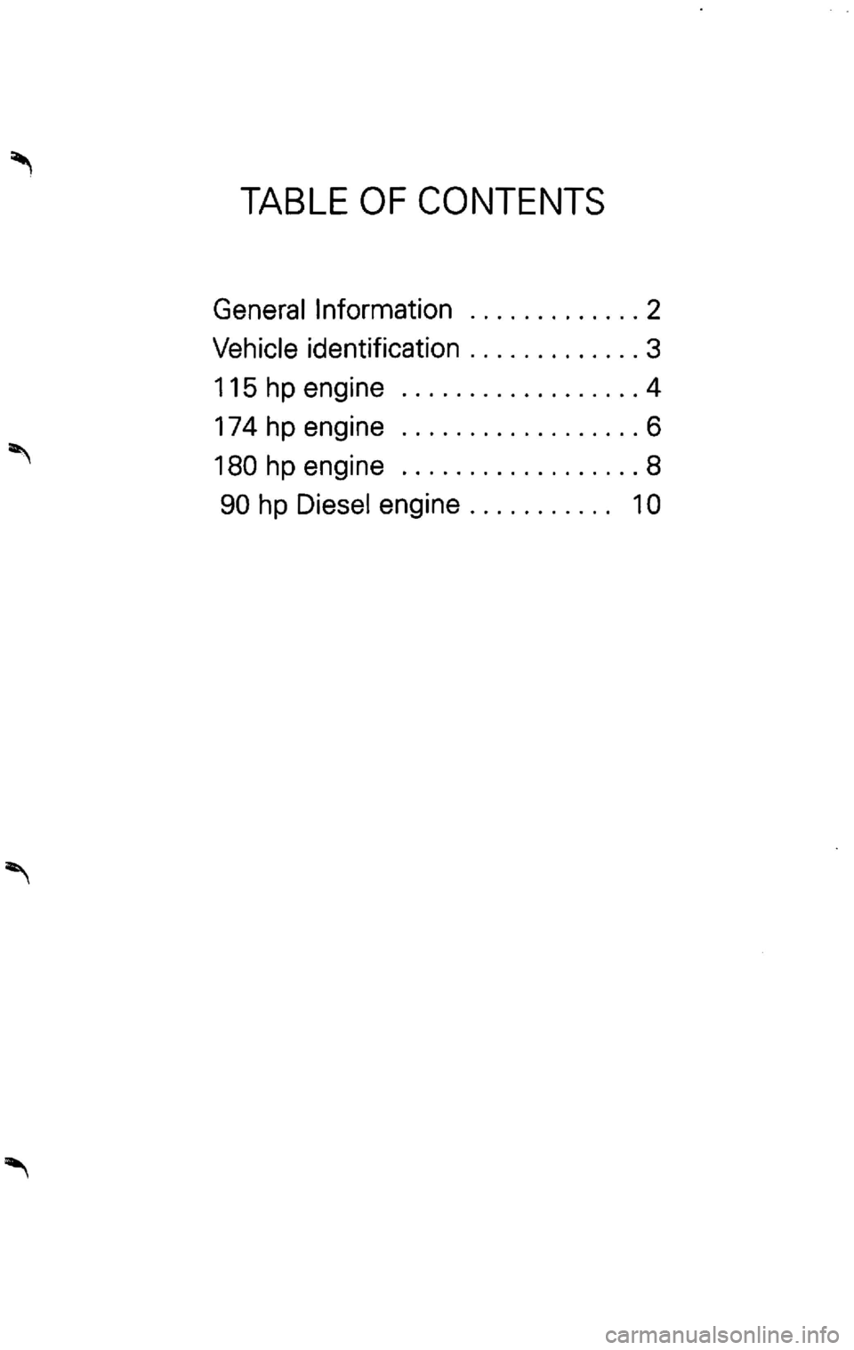 VOLKSWAGEN GOLF 1998  Owners Manual TABLE  