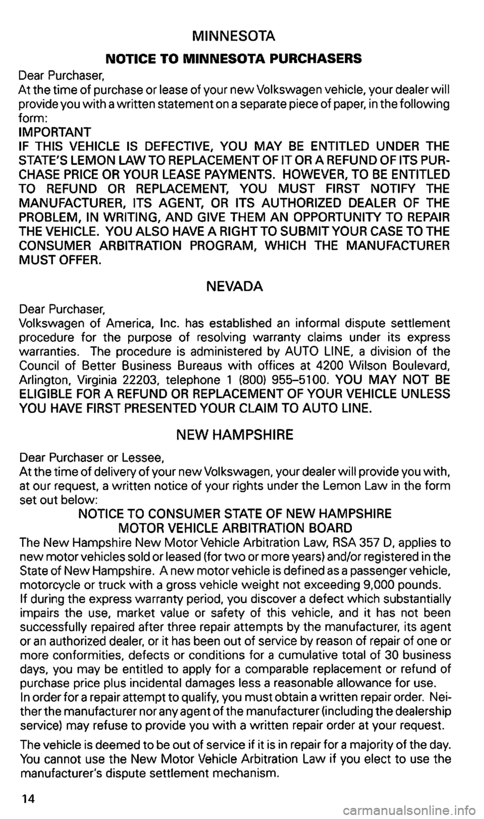 VOLKSWAGEN GOLF 1998  Owners Manual 