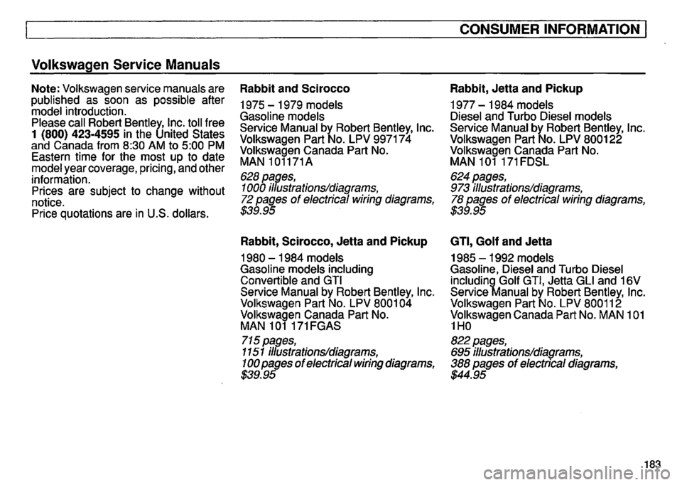 VOLKSWAGEN GOLF 1997  Owners Manual 