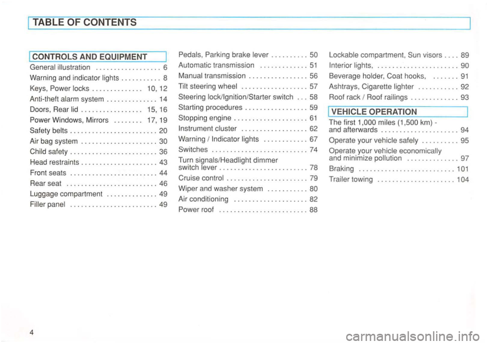 VOLKSWAGEN GOLF 1996  Owners Manual TABLE 
brake compartment, 
illustration . . .  . .  . . . . .  . . . . .  . . .  6  Automatic 
transmission ............. 51 ...................... 
Warning and indicator ...........  8 Coat hooks, ..