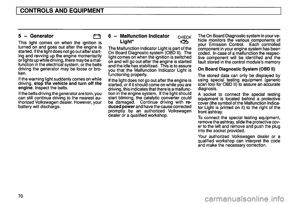 VOLKSWAGEN GOLF 1996  Owners Manual 