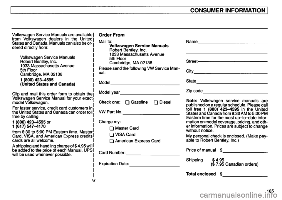 VOLKSWAGEN GOLF 1995  Owners Manual 