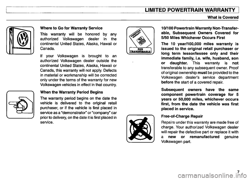 VOLKSWAGEN GOLF 1995  Owners Manual 