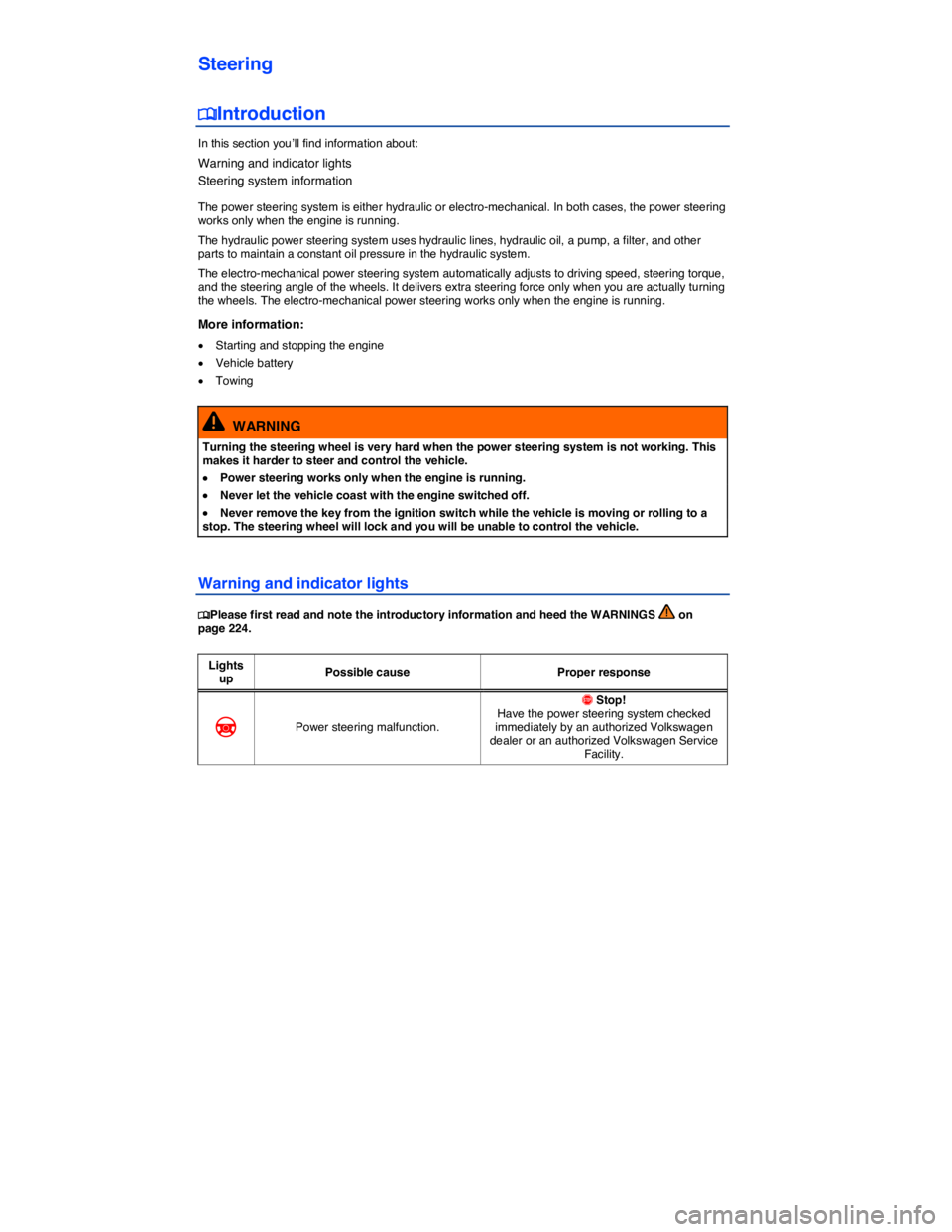 VOLKSWAGEN PASSAT SEL PREMIUM 2014  Owners Manual  
Steering 
 
