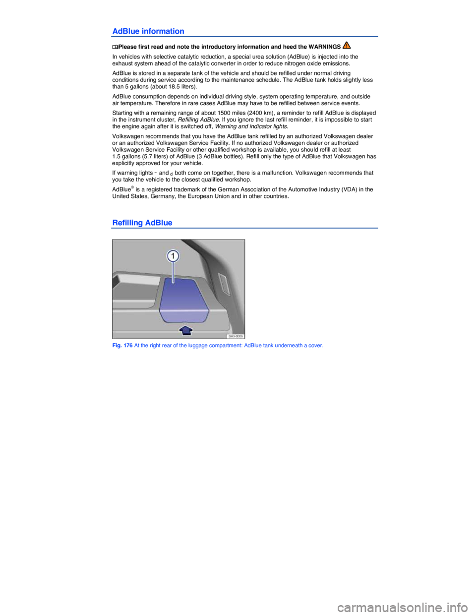 VOLKSWAGEN PASSAT 2010  Owners Manual  
AdBlue information 
�