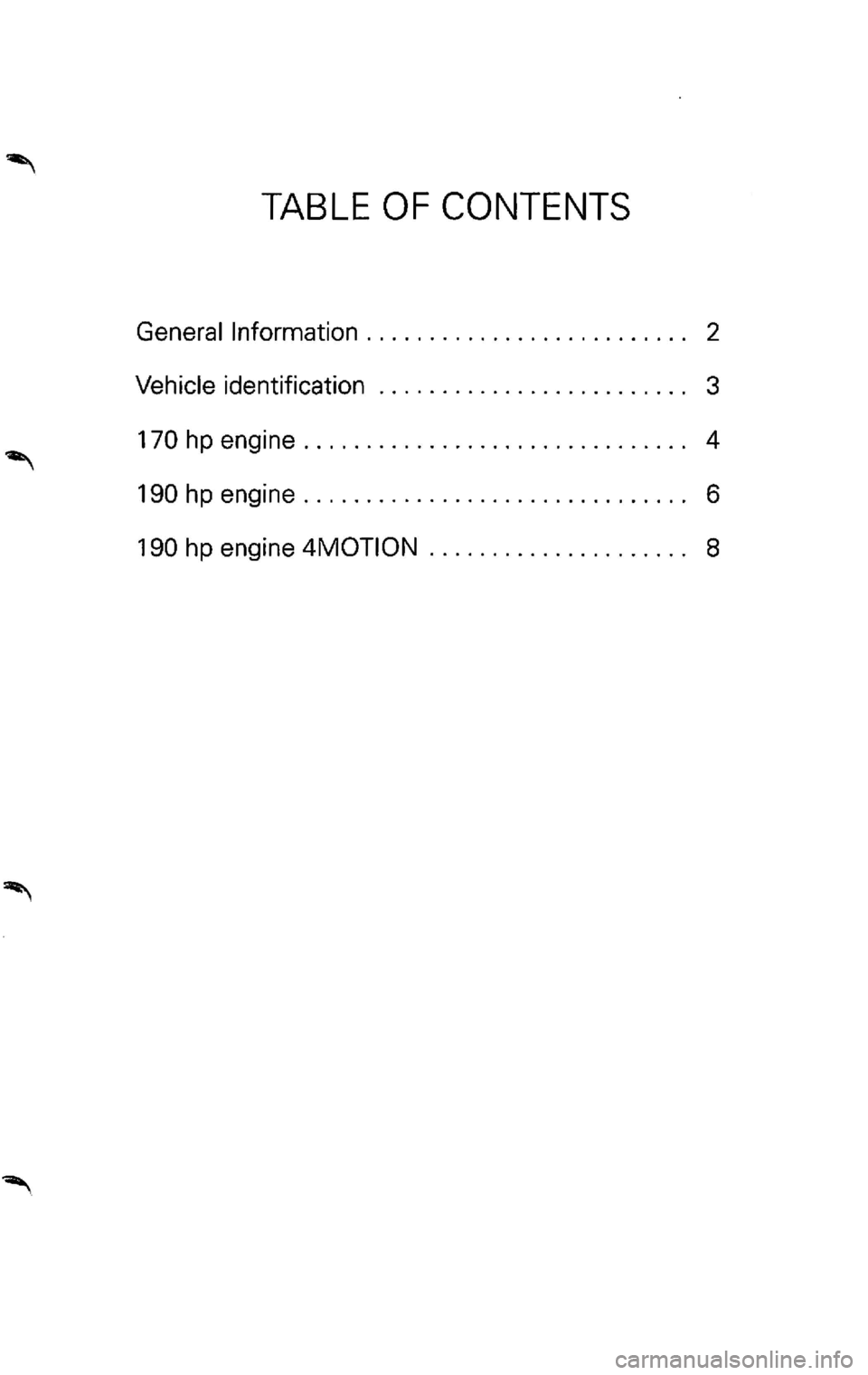 VOLKSWAGEN PASSAT 2003  Owners Manual TABLE  