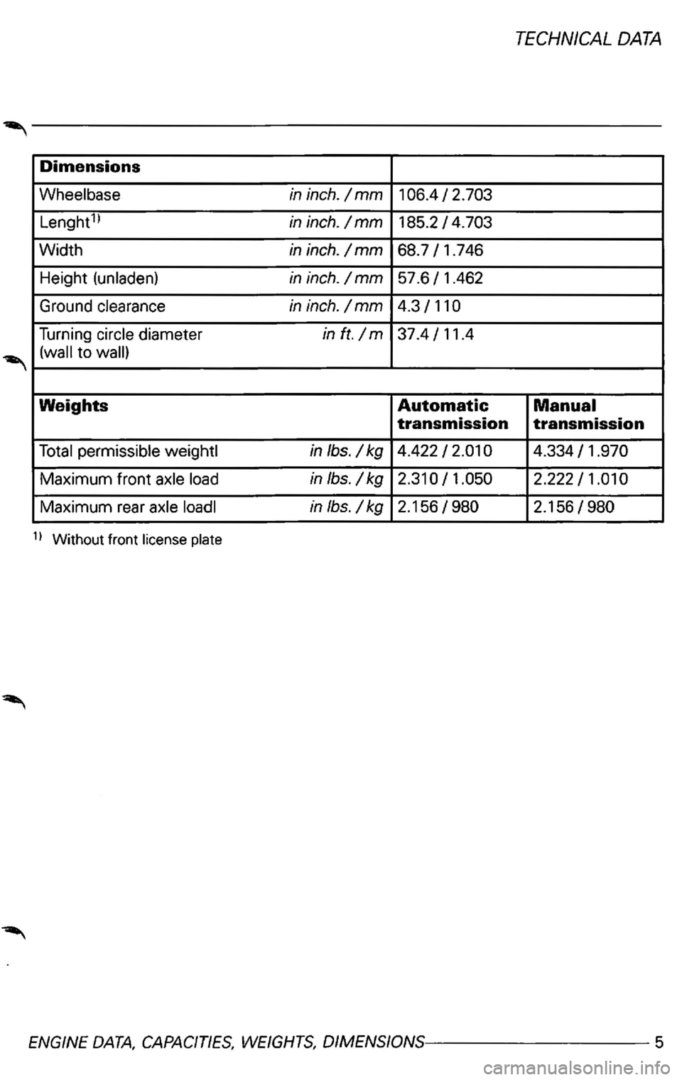 VOLKSWAGEN PASSAT 2003  Owners Manual 1 
o 
Maximum rear  