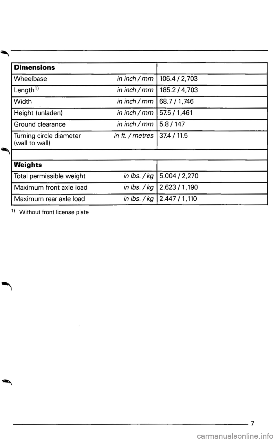 VOLKSWAGEN PASSAT 2003  Owners Manual Dimensions  