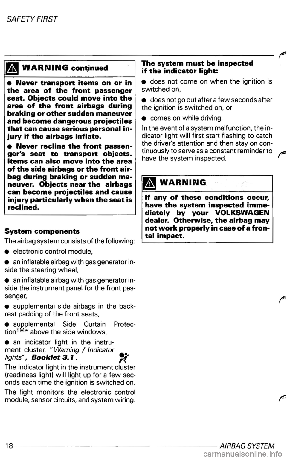 VOLKSWAGEN PASSAT 1999  Owners Manual 