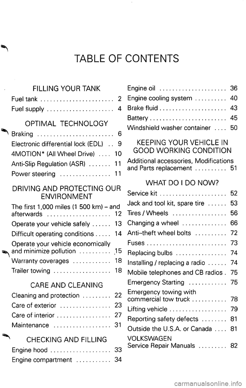 VOLKSWAGEN PASSAT 1999  Owners Manual TABLE 
b  