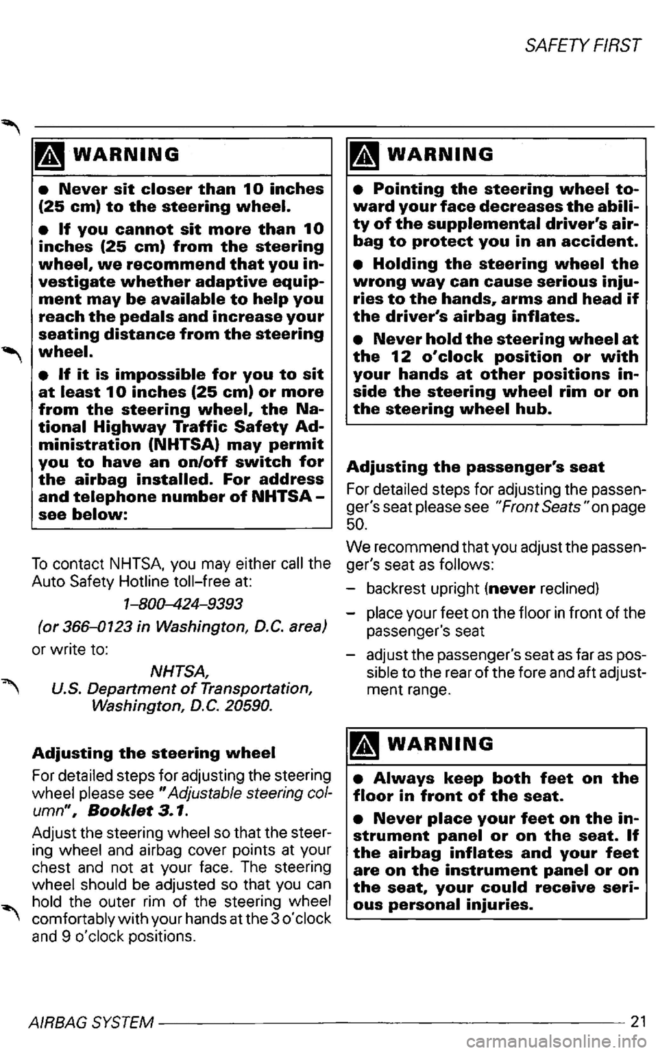 VOLKSWAGEN PASSAT 1998  Owners Manual 