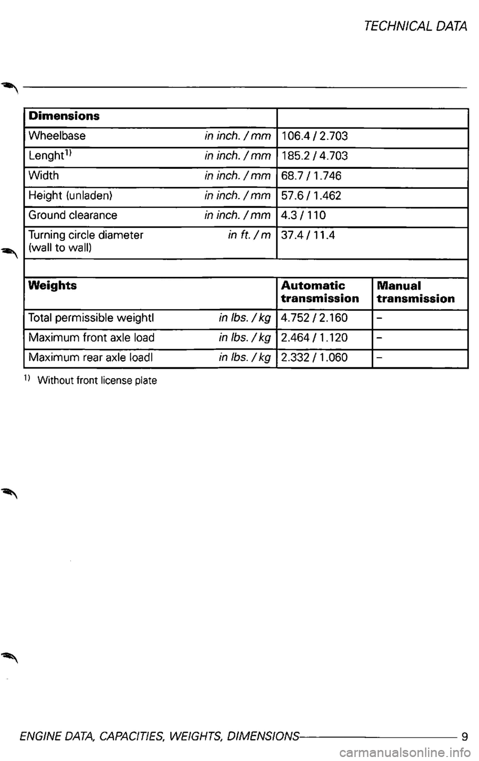 VOLKSWAGEN PASSAT 1997  Owners Manual 
