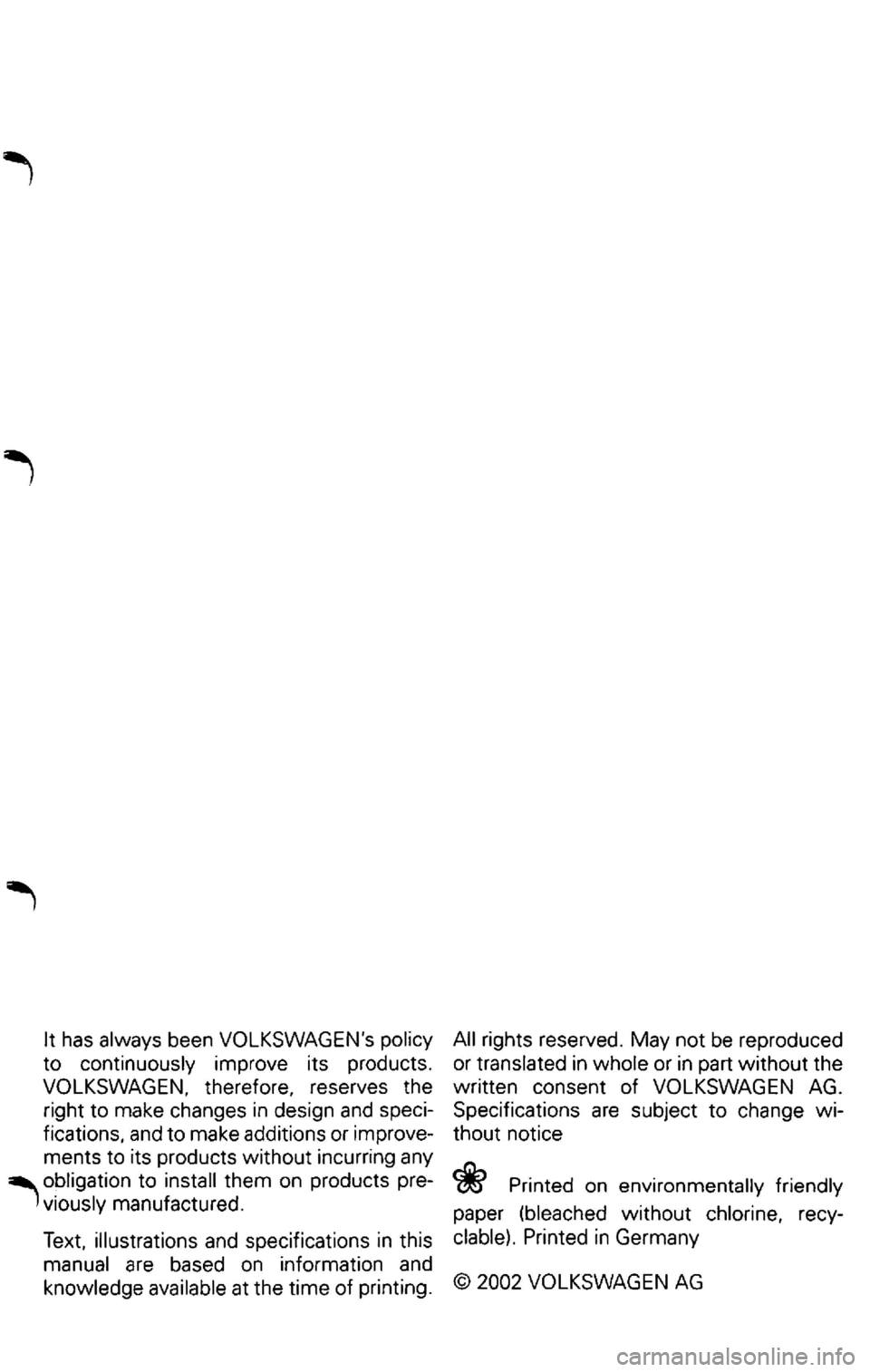 VOLKSWAGEN PASSAT 1997  Owners Manual 