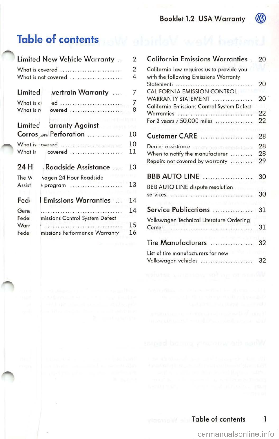 VOLKSWAGEN JETTA 2008  Owners Manual Table  of  contents 
Limited  New  Vehicle  Warranty . . 2 
What  is  covered  .  . . . . . . . . . .  . .  .  . .  . . .  . . . . .  .  2 
What  is  not  covered  . .  . . . . .  . . .  . . .  . . . 