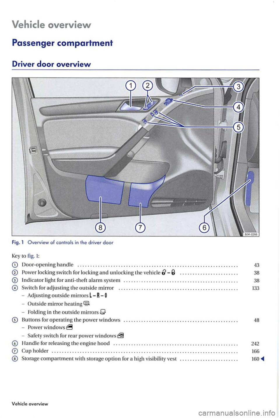 VOLKSWAGEN GOLF PLUS 2007  Owners Manual Door-opening handle  . . . . . .  . . . . . . .  . . .  . . . . .  . . . . . . . .  . . .  . .  . . .  . . . . . .  . . .  . .  . . .  . . .  . . . . . . . . . 43 
Power lo ckin g sw itch fo r lockin 