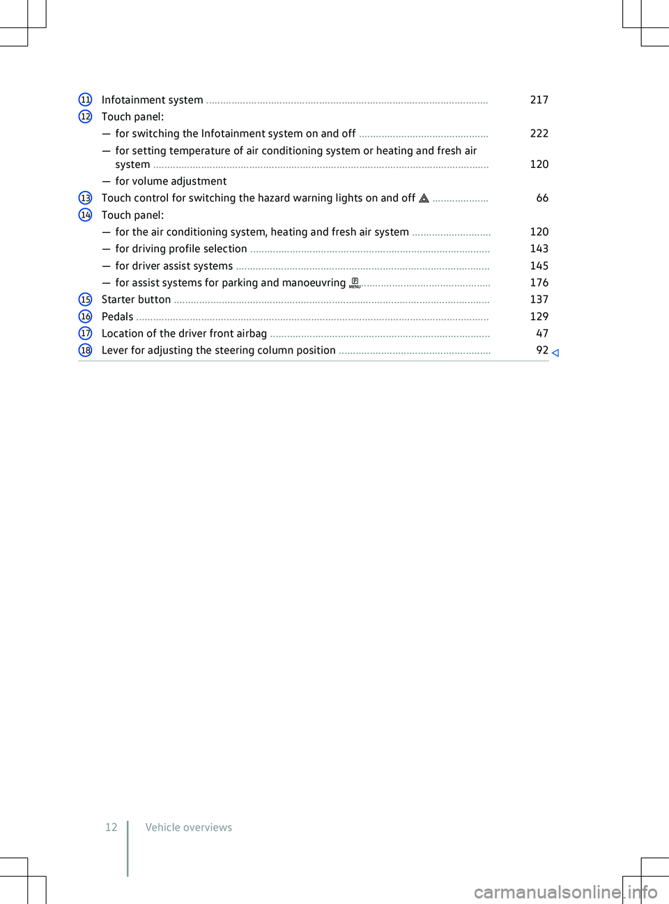 VOLKSWAGEN ID.5 2022  Owners Manual 11
Infotainment system .................................................................................................... 217 ....................
66 ..............................................
1