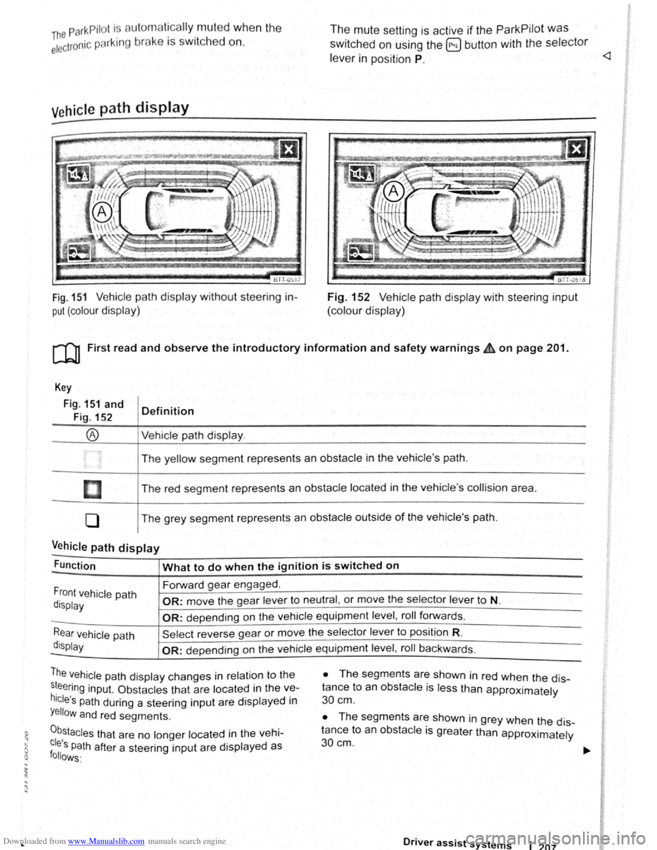 VOLKSWAGEN SCIROCCO 2012 Owners Manual Downloaded from www.Manualslib.com manuals search engine ...
h parkPil ot is au tomatica lly muted whe n the
!le~tronic parking brake is switc he d on.
Vehicle path display
611-0~17
Fig. 151 VOLKSWAGEN SCIROCCO 2012 Owners Manual Downloaded from www.Manualslib.com manuals search engine ...
h parkPil ot is au tomatica lly muted whe n the
!le~tronic parking brake is switc he d on.
Vehicle path display
611-0~17
Fig. 151