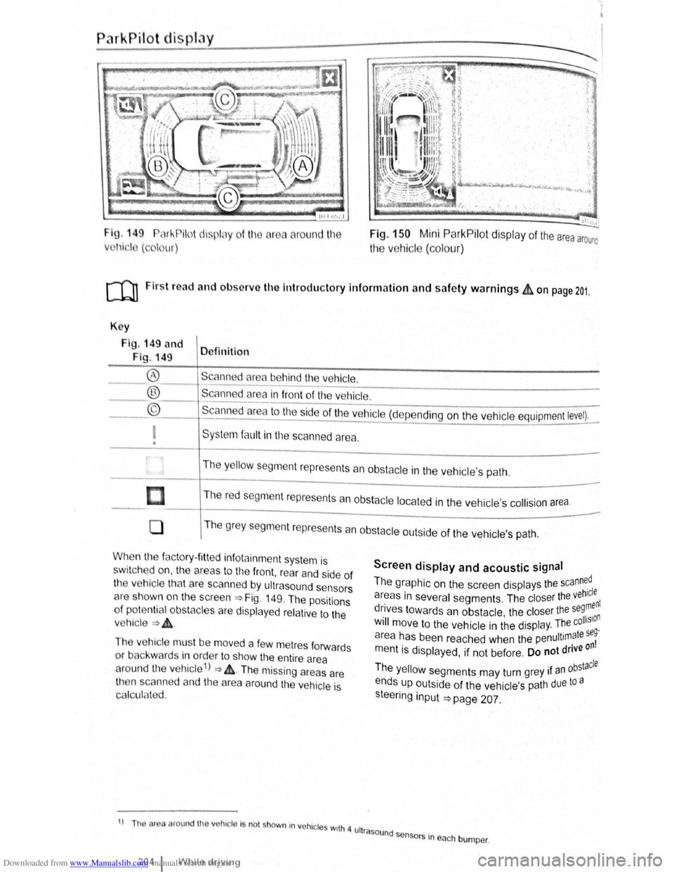 VOLKSWAGEN SCIROCCO 2009 Owners Manual Downloaded from www.Manualslib.com manuals search engine ParkPilot di play
I g. 149 11 !--Pilot lispl y
Vl l~i ·I ( , I ur)
round l11e Fig. 150 Mini ParkPilot display of the area arounc
the VOLKSWAGEN SCIROCCO 2009 Owners Manual Downloaded from www.Manualslib.com manuals search engine ParkPilot di play
I g. 149 11 !--Pilot lispl y
Vl l~i ·I ( , I ur)
round l11e Fig. 150 Mini ParkPilot display of the area arounc
the
