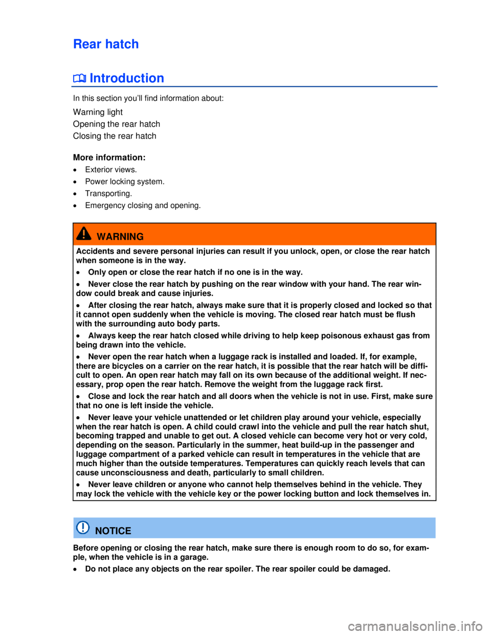 VOLKSWAGEN BEETLE 2012  Owners Manual  
Rear hatch 
�