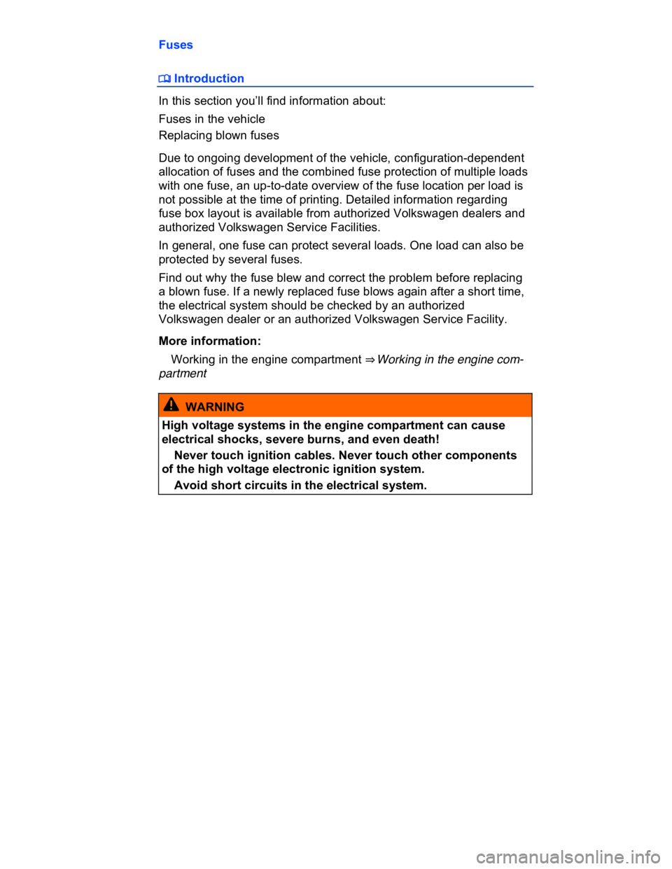 VOLKSWAGEN CC 2013  Owners Manual  
Fuses 
�