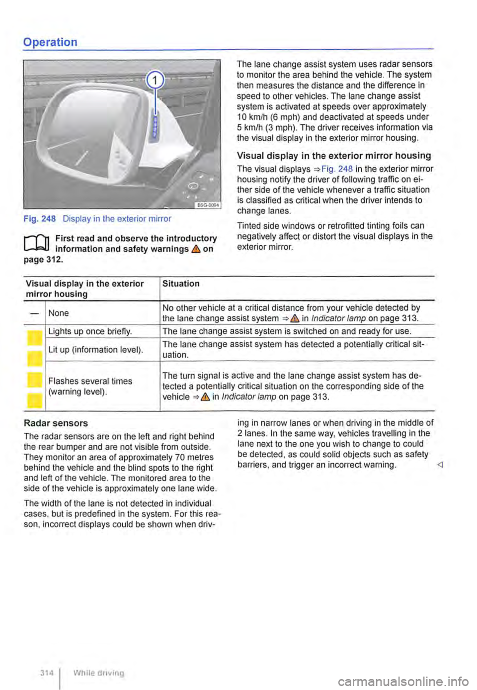 VOLKSWAGEN TRANSPORTER 2021 Owners Manual Operation
Fig. 248 Display in the exterior mirror
r-f"n First read and observe the introductory L-W! information and safety warnings & on page 312.
Visual display in the exterior Situation mirror h VOLKSWAGEN TRANSPORTER 2021 Owners Manual Operation
Fig. 248 Display in the exterior mirror
r-f"n First read and observe the introductory L-W! information and safety warnings & on page 312.
Visual display in the exterior Situation mirror h