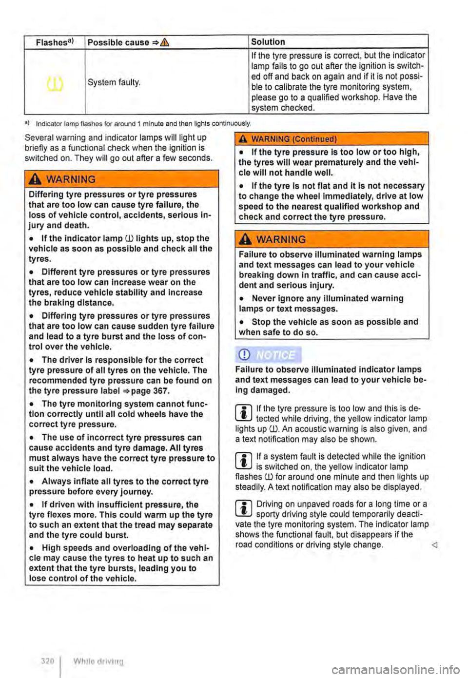 VOLKSWAGEN TRANSPORTER 2021 Owners Manual Flashes a) Possible cause*& Solution
If the tyre pressure is correct, but the indicator lamp fails to go out after the ignilion is switch-
(l) System faulty. ed off and back on again and if it is not VOLKSWAGEN TRANSPORTER 2021 Owners Manual Flashes a) Possible cause*& Solution
If the tyre pressure is correct, but the indicator lamp fails to go out after the ignilion is switch-
(l) System faulty. ed off and back on again and if it is not