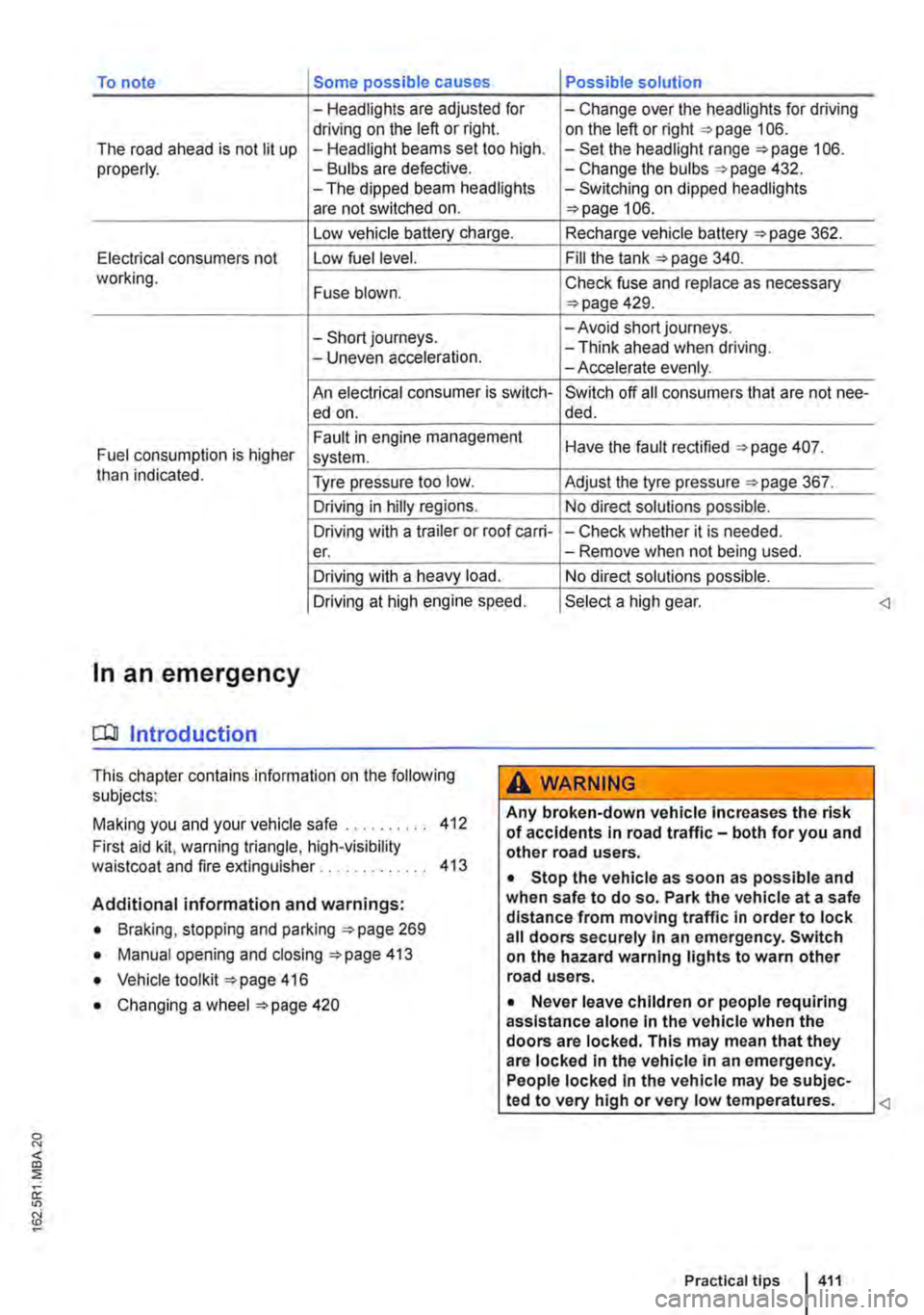 VOLKSWAGEN TRANSPORTER 2021 Owners Manual To note Some possible causes Possible solution
-Headlights are adjusted for -Change over the headlights for driving driving on the left or right. on the left or right 106. The road ahead is not lit u VOLKSWAGEN TRANSPORTER 2021 Owners Manual To note Some possible causes Possible solution
-Headlights are adjusted for -Change over the headlights for driving driving on the left or right. on the left or right 106. The road ahead is not lit u