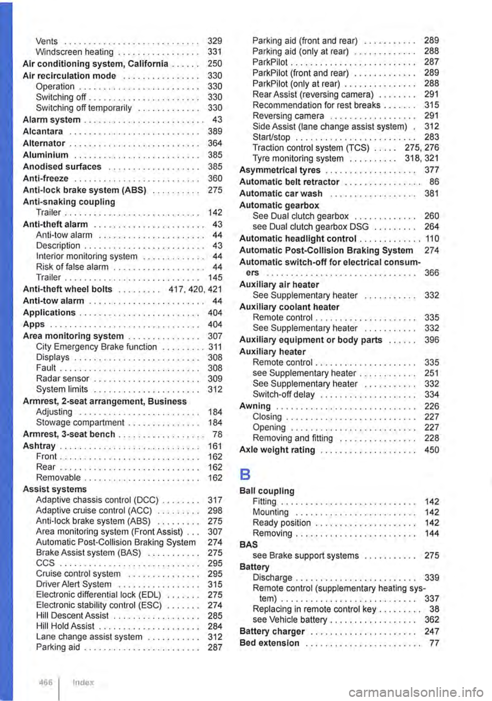 VOLKSWAGEN TRANSPORTER 2021  Owners Manual Vents ............................ 329 Windscreen heating . . . . . . . . . . . . . . . . . 331 
Air conditioning system, California . . . . . . 250 
Air reclrculation mode . . . . . . . . . . . . . .