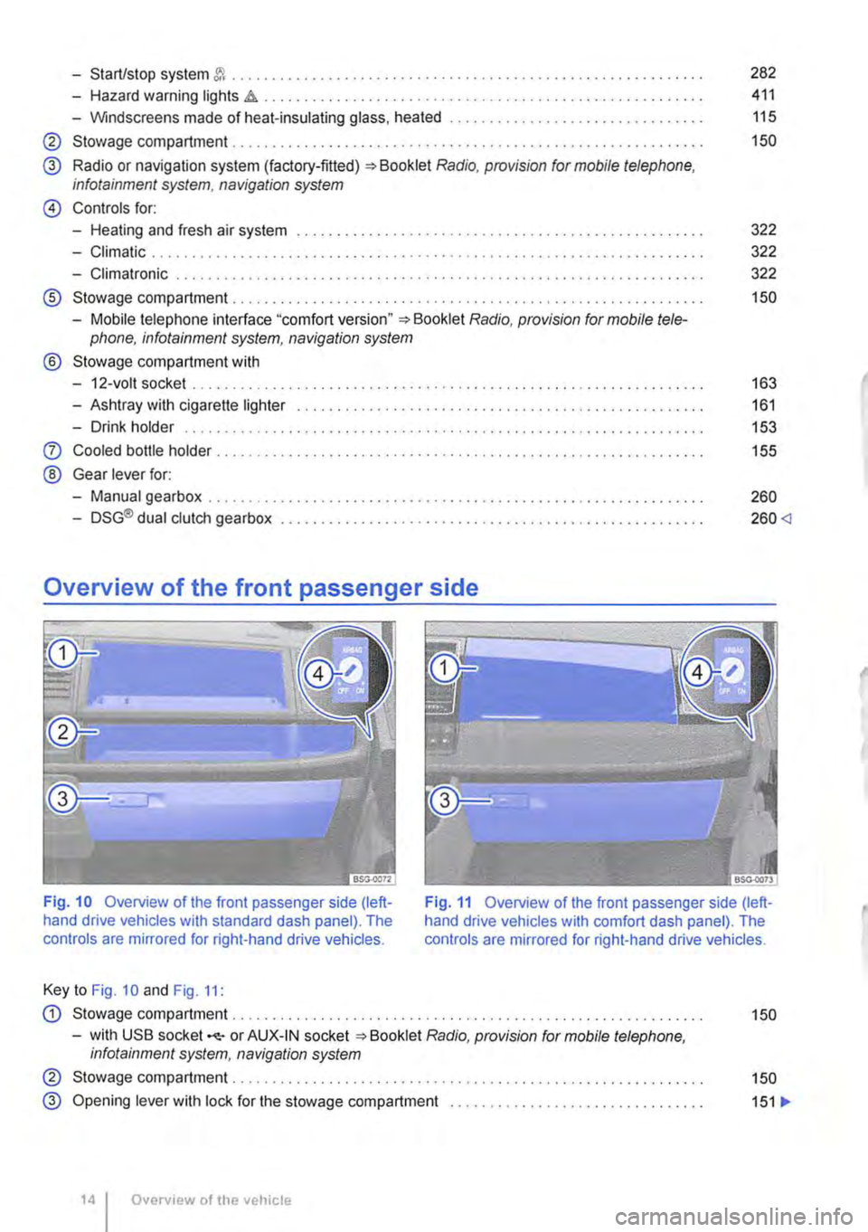 VOLKSWAGEN TRANSPORTER 2019  Owners Manual -Start/stop system &. ........................ . 282 
-Hazard warning lights d1.. . . . . . . . . . . . . .  . . . . . . . • • . . . . . . . . . . . 411 
-Windscreens made of heat-insulating glass