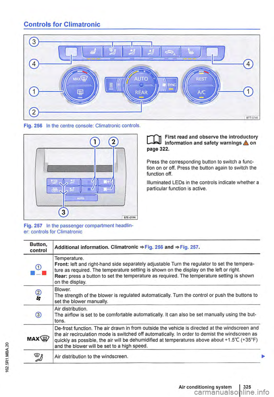 VOLKSWAGEN TRANSPORTER 2014  Owners Manual :<l < CD 
" 
Controls for Climatronic 
Fig. 256 In the centre console: Climatronic controls. 
l""l"n First  read and observe the introductory l.-Jo:.l.l Information and safety warnings & on page 3