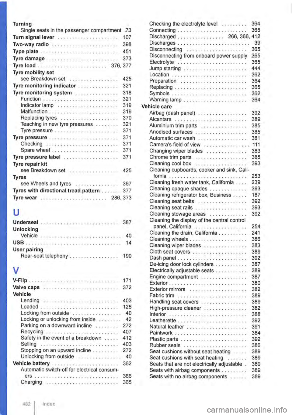 VOLKSWAGEN TRANSPORTER 2014  Owners Manual Turning Single seats in the passenger compartment .7.3 
Turn signal lever . . . . . . . . . . . . . . . . . . . . . 107 
Two-way radio . . . . . . . . . . . . . . . . . . . . . . . 398 
Type plate . .