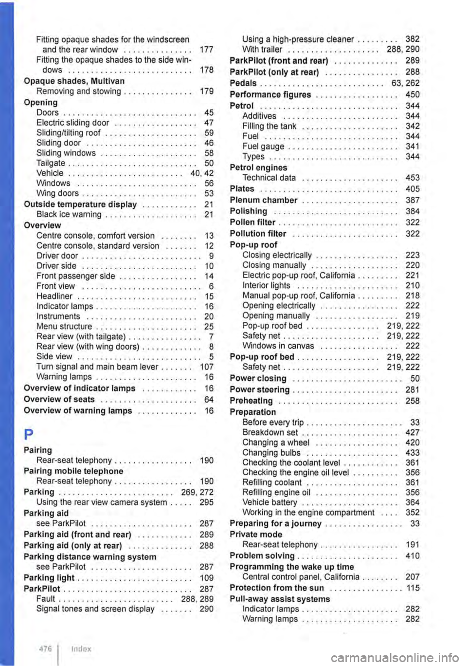 VOLKSWAGEN TRANSPORTER 2013  Owners Manual Fitting opaque shades for the windscreen and the rear window . . . . . . . . . . . . . . . 177 Fitting the opaque shades to the side win-dows . . . . . . . . . . . . . . . . . . . . . . . . . . . 178 