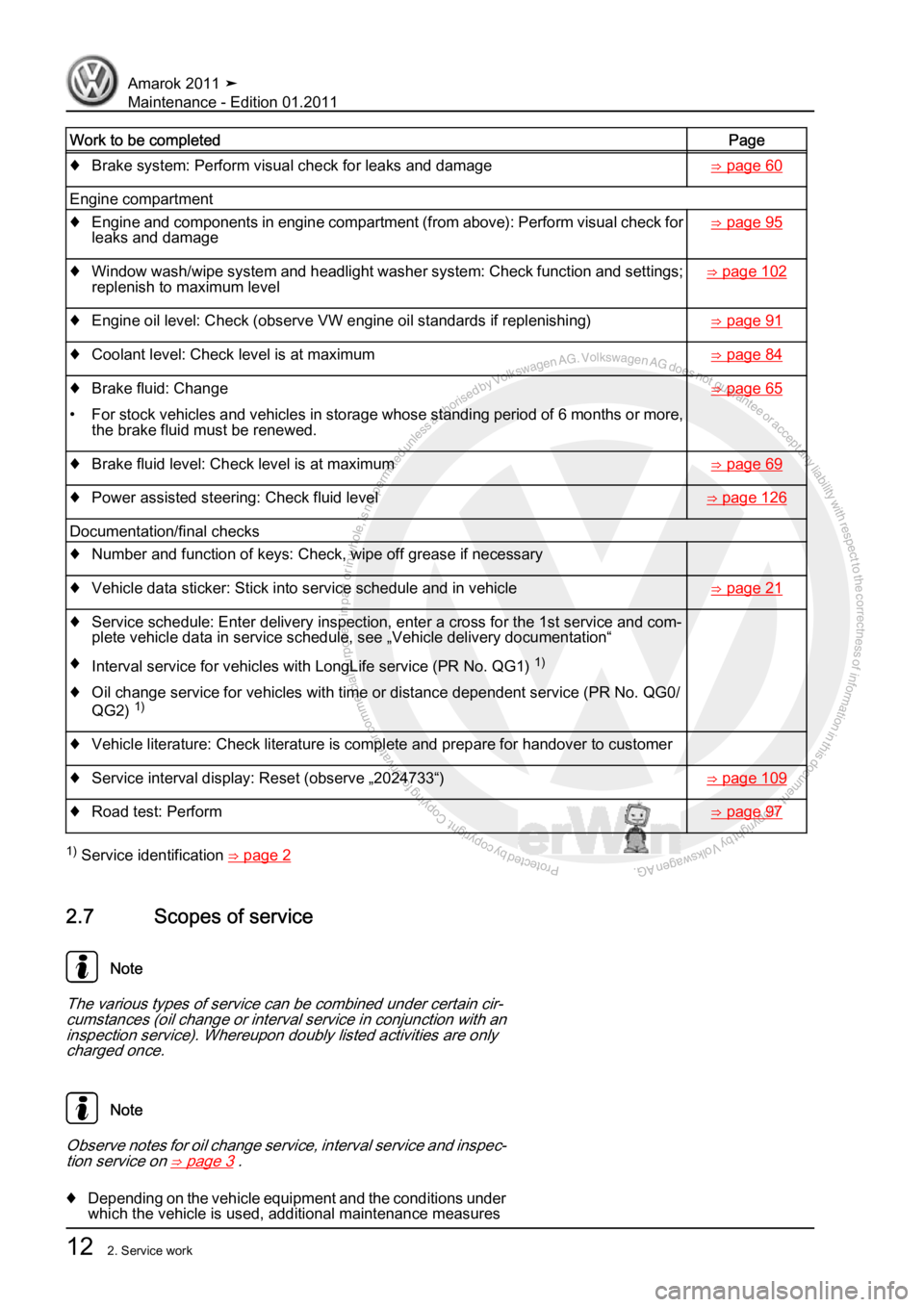 VOLKSWAGEN AMAROK 2010  Service Manual Protected by copyright. Copying for private or commercial purposes, in partor in whole, is not permitted unless authorised by Volkswagen AG. Volkswagen AG does notguarantee or accept any liability wit