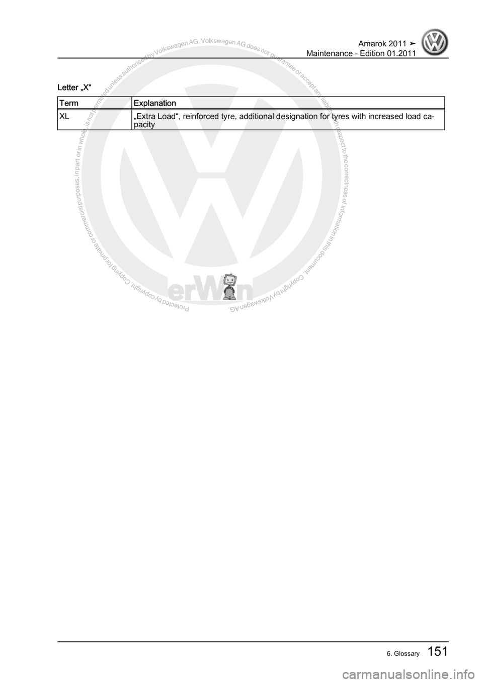 VOLKSWAGEN AMAROK 2010  Service Manual Protected by copyright. Copying for private or commercial purposes, in partor in whole, is not permitted unless authorised by Volkswagen AG. Volkswagen AG does notguarantee or accept any liability wit
