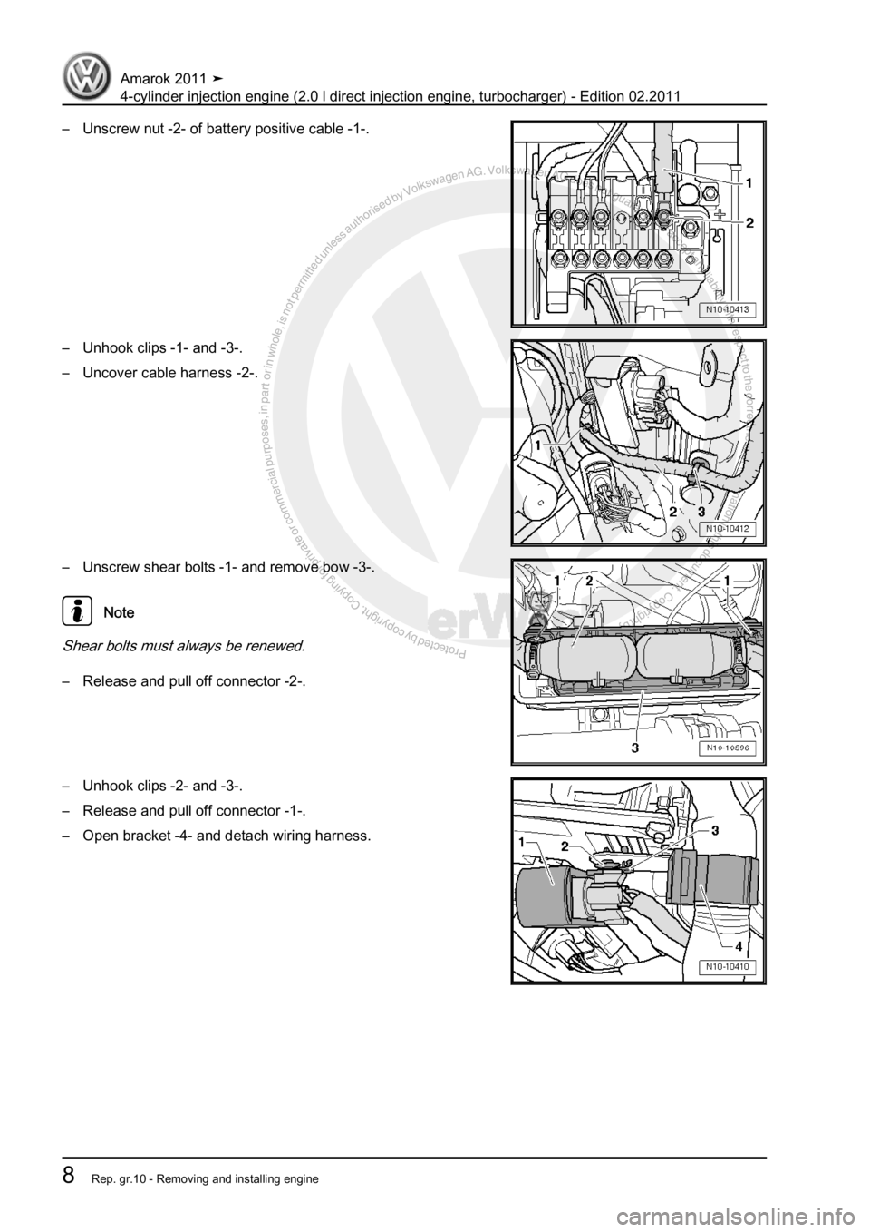 VOLKSWAGEN AMAROK 2011  Workshop Manual Protected by copyright. Copying for private or commercial purposes, in partor in whole, is not permitted unless authorised by Volkswagen AG. Volkswagen AG does notguarantee or accept any liability wit