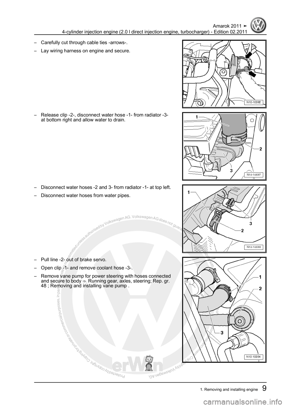 VOLKSWAGEN AMAROK 2011  Workshop Manual Protected by copyright. Copying for private or commercial purposes, in partor in whole, is not permitted unless authorised by Volkswagen AG. Volkswagen AG does notguarantee or accept any liability wit