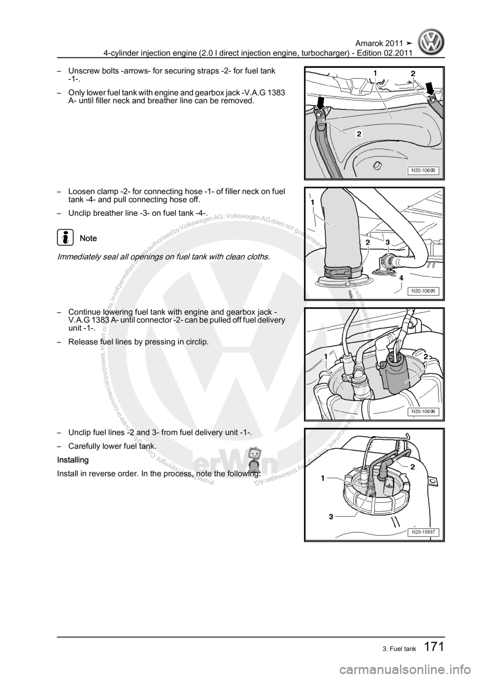 VOLKSWAGEN AMAROK 2011  Workshop Manual Protected by copyright. Copying for private or commercial purposes, in partor in whole, is not permitted unless authorised by Volkswagen AG. Volkswagen AG does notguarantee or accept any liability wit