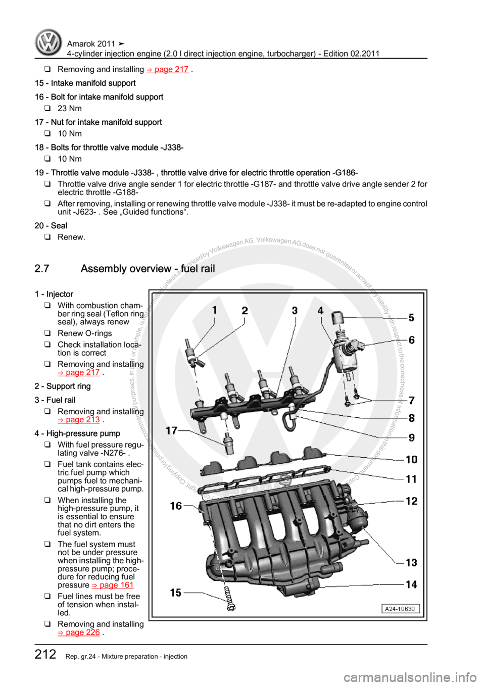 VOLKSWAGEN AMAROK 2011  Workshop Manual Protected by copyright. Copying for private or commercial purposes, in partor in whole, is not permitted unless authorised by Volkswagen AG. Volkswagen AG does notguarantee or accept any liability wit