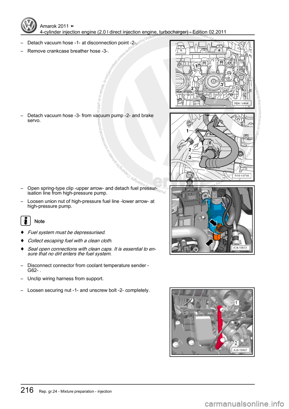 VOLKSWAGEN AMAROK 2011  Workshop Manual Protected by copyright. Copying for private or commercial purposes, in partor in whole, is not permitted unless authorised by Volkswagen AG. Volkswagen AG does notguarantee or accept any liability wit