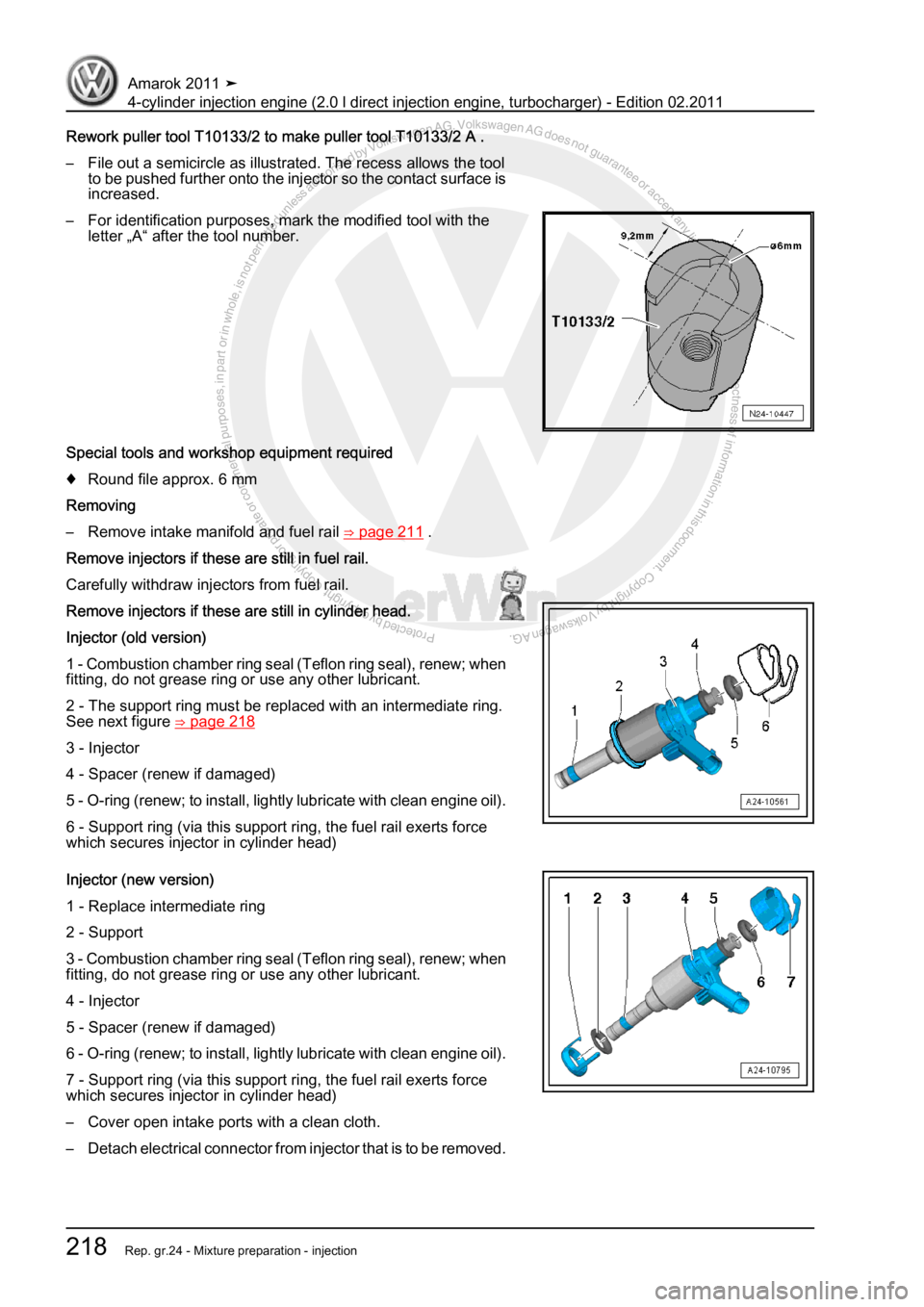 VOLKSWAGEN AMAROK 2011  Workshop Manual Protected by copyright. Copying for private or commercial purposes, in partor in whole, is not permitted unless authorised by Volkswagen AG. Volkswagen AG does notguarantee or accept any liability wit