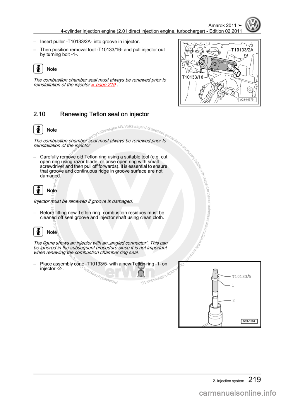 VOLKSWAGEN AMAROK 2011  Workshop Manual Protected by copyright. Copying for private or commercial purposes, in partor in whole, is not permitted unless authorised by Volkswagen AG. Volkswagen AG does notguarantee or accept any liability wit
