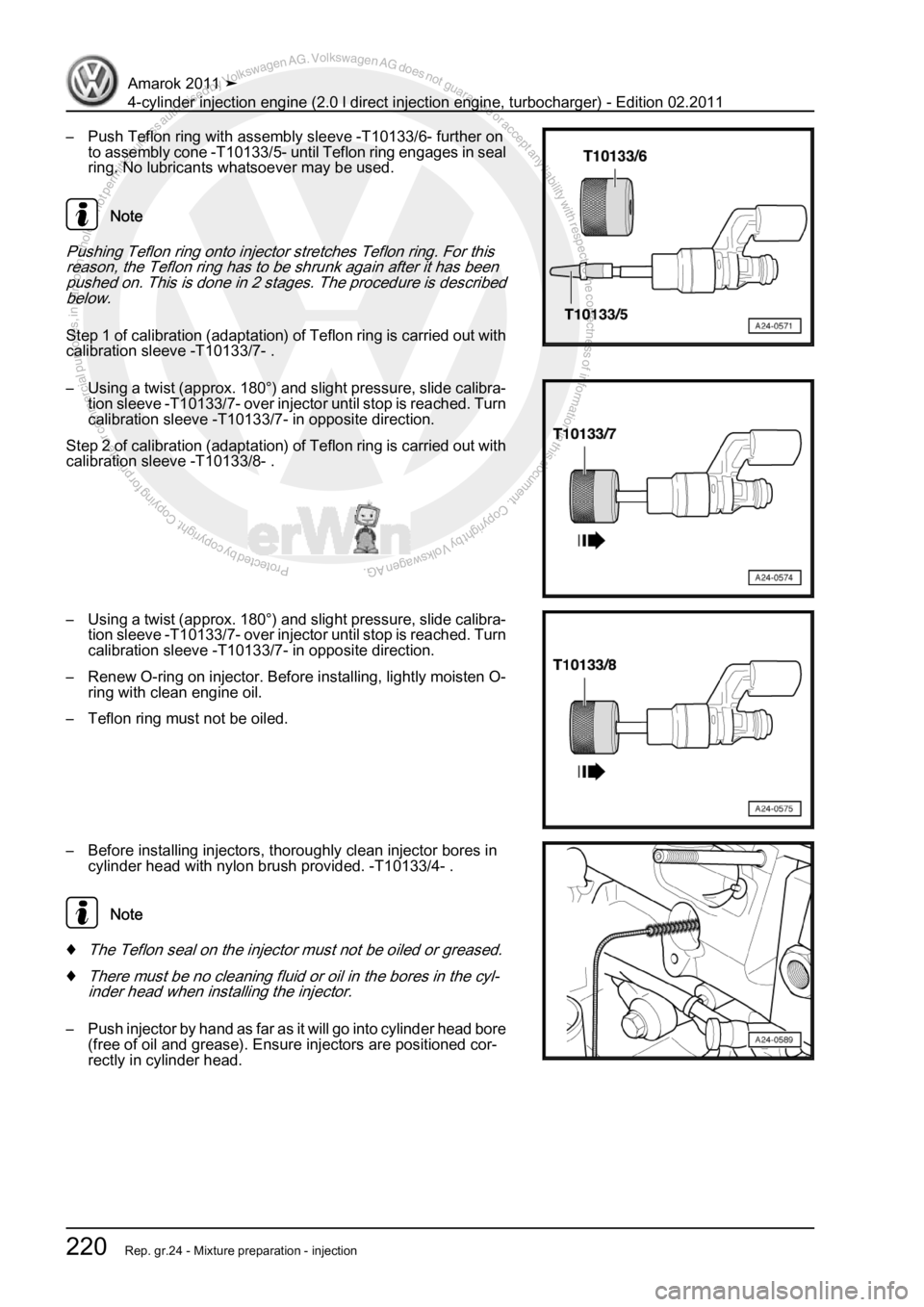 VOLKSWAGEN AMAROK 2011  Workshop Manual Protected by copyright. Copying for private or commercial purposes, in partor in whole, is not permitted unless authorised by Volkswagen AG. Volkswagen AG does notguarantee or accept any liability wit