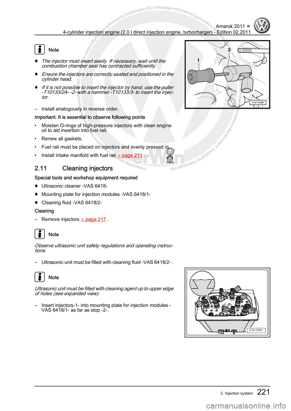 VOLKSWAGEN AMAROK 2011  Workshop Manual Protected by copyright. Copying for private or commercial purposes, in partor in whole, is not permitted unless authorised by Volkswagen AG. Volkswagen AG does notguarantee or accept any liability wit