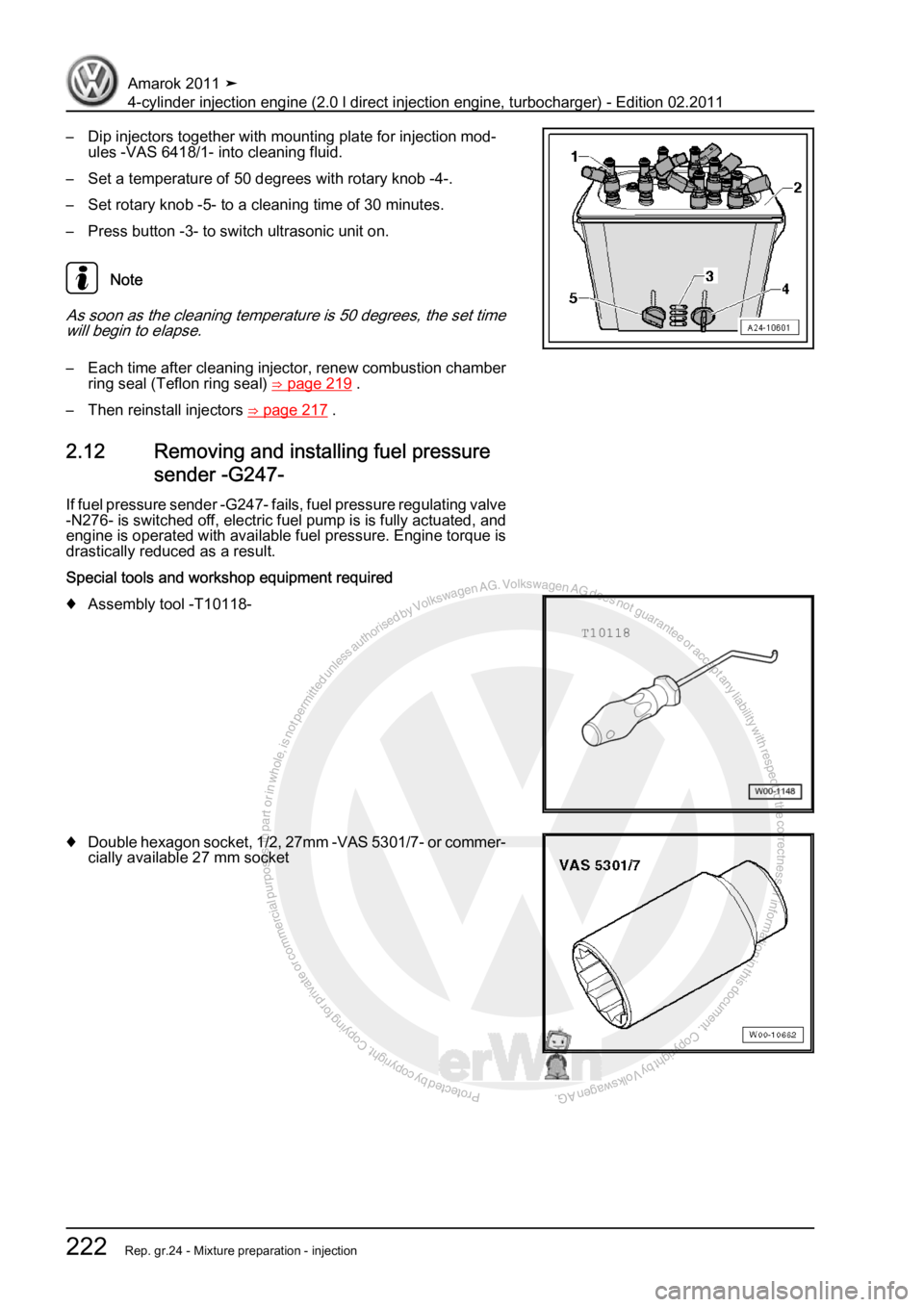 VOLKSWAGEN AMAROK 2011  Workshop Manual Protected by copyright. Copying for private or commercial purposes, in partor in whole, is not permitted unless authorised by Volkswagen AG. Volkswagen AG does notguarantee or accept any liability wit